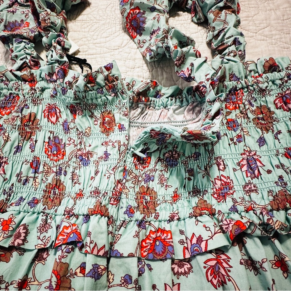 SEA New York NWT Brita Floral Smocked Dress Blue Sz.L Cottagecore Boho Prairie - Picture 7 of 12